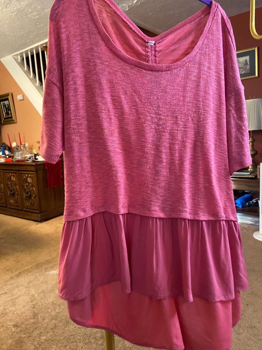 Women’s Layered Pink Short-Sleeve Top